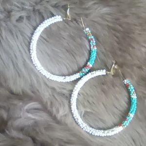 Tribal + White Hoop Earrings Jewelry NWT